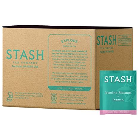 Stash Tea Jasmine Blossom Green Tea 100 Count Box of Tea Bags in Foil Tea Bags Packaging, Peach Green Tea, Organic Breakfast, Stash Tea, Black Tea Bags, Mate Tea, Ginger Peach, Green Tea Bags, Premium Tea