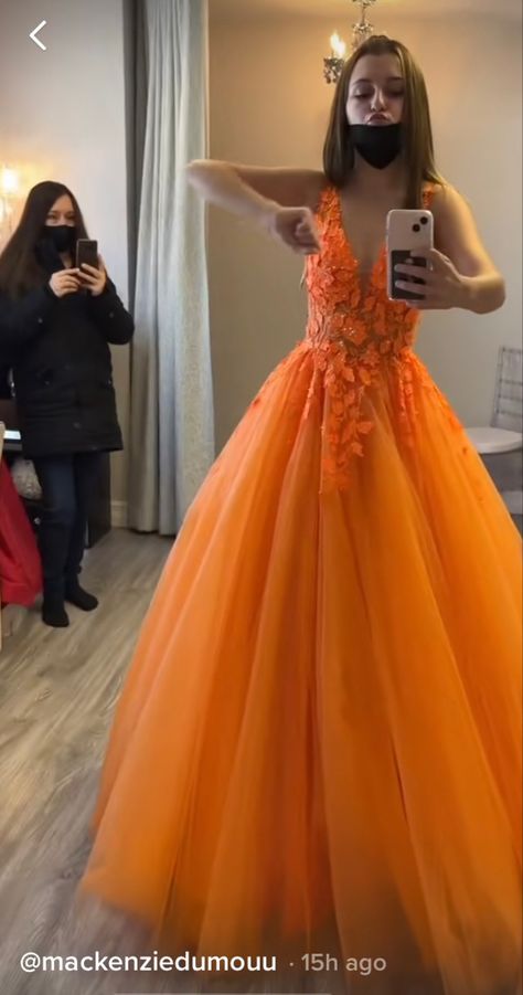 Prom Dresses Bright Colors, Orange Grad Dress, Light Orange Prom Dress, Bright Prom Dresses, Bright Orange Prom Dress, Neon Orange Prom Dress, Formal Dresses Tulle, Prom Dresses Orange, Orange Quinceanera Dresses