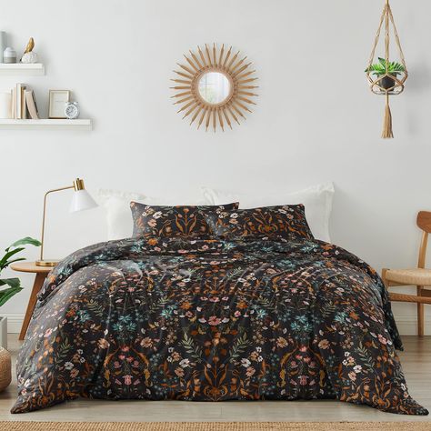 PRICES MAY VARY. Set and Dimensions: 1 King Duvet Cover (104 in x 90 in) and 2 King Shams (20in x 36in). (Does not include comforter insert) Design: Bohemian wildflower garden Black and Orange floral pattern creates a farmhouse and vintage look. This cottagecore design will compliment any bedroom in your home. Materials and Care: Brushed Microfiber – Extremely soft and wrinkle resistant. Machine washable. Tumble dry low. Features: Hidden zipper closures on both duvet cover and sham make insertin Luxury Duvet Sets, Orange Duvet Covers, Bohemian Farmhouse, Sweet Jojo Designs, Office Office, Comforter Bedding Sets, Jojo Designs, Floral Duvet, Queen Comforter Sets