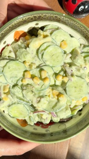 Cucumber And Corn Salad, Cucumber And Avocado Salad, Salad With Avocado Dressing, Clean Eating Salad Recipes, Salad With Cucumber, Avocado Salad Dressing, Cucumber Avocado Salad, Creamy Cucumbers, Avocado Dressing