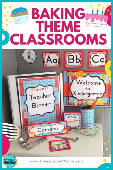 Cooking classroom theme decor is in style for all elementary school or homeschool rooms. Teachers planning cupcake, baking, cafe, baking or bakeshop themes will love these ideas for setting up a 1st, 2nd, 3rd, 4th or 5th grade classroom. Back to school is easy with welcome bulletin boards and themed door decorations. Get ready to improve your classroom organization & management in a space that feels trendy, modern, fun. Dessert Classroom Theme, Cooking Theme Classroom, Bakery Themed Classroom, Themed Door Decorations, Cooking Classroom Theme, Upper Elementary Classroom Decor, Theme Third Grade, Decor Theme Ideas, Classroom Theme Decor