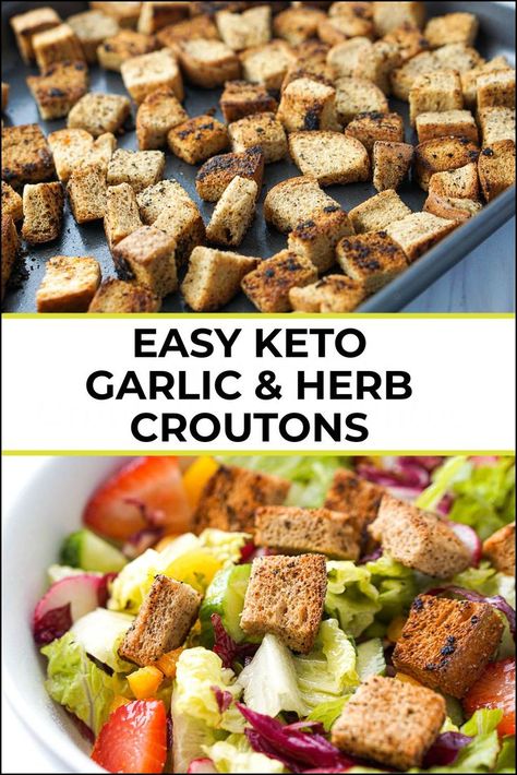 How to make keto garlic & herb croutons on the stovetop in 5 minutes. Keto Croutons, Croutons Recipe, Crouton Recipes, Egg Diet Plan, Lowest Carb Bread Recipe, Boiled Egg Diet Plan, Low Carb Salad, Keto Side Dishes, Low Carb Bread