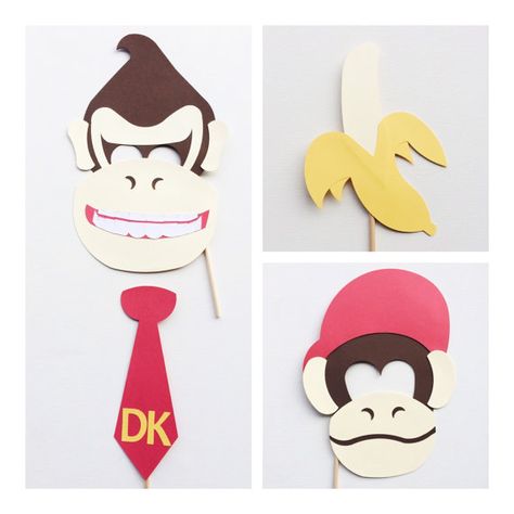 Donkey Kong Mask Diy, Donkey Kong Makeup, Donkey Kong Party Decorations, Donkey Kong Birthday Party, Donkey Kong Party, Work Party Games, Best Birthday Surprises, Nintendo Party, 80s Birthday