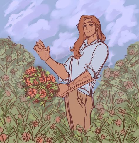 Picking flowers for u 💐(´-`*) #elliottstardewvalley #stardewvalleyfanart #stardewvalleyelliott #sdvfanart #stardewvalley Stardew Valley Clay Farming, Stardew Valley Flowers, Caroline Stardew Valley, Elliot Stardew Valley Fanart, Elliot Stardew Valley, Elliott Stardew Valley, Flowers For U, Stardew Valley Tips, Stardew Valley Fanart