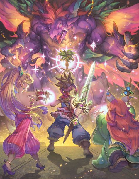 Mana Beast Battle Secret Of Mana Art, Secret Of Mana, Classic Rpg, Chrono Trigger, Pixel Animation, Fancy Art, Japanese Games, Square Enix, Fantasy Rpg