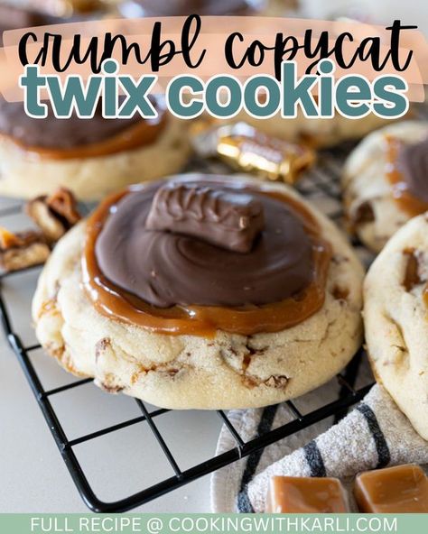 Twix Cookie Recipe, Cookie Copycat Recipes, Crumbl Cookie Copycat, Twix Cookie, Cookies And Cream Milkshake, Raspberry Cheesecake Cookies, Cookies And Cream Frosting, Cheesecake Frosting, Cooking With Karli