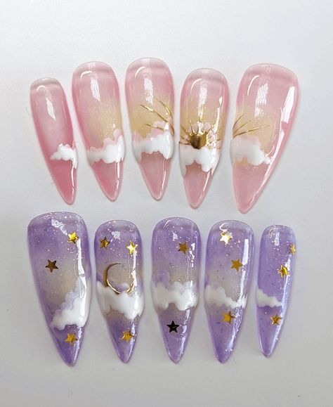 LalaLunaNails - Etsy Australia Long Stiletto, Pretty Gel Nails, Really Cute Nails, Kawaii Nails, Acrylic Press On Nails, Day To Night, Stiletto Nails, To Night, Swag Nails