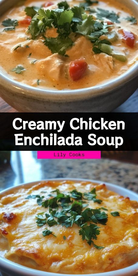 Creamy Chicken Enchilada Soup Recipe | Comforting & Flavorful Dish Warm up your evenings with this Creamy Chicken Enchilada Soup! Rich and satisfying, it's made with shredded chicken, black beans, and a blend of spices for bold enchilada flavors. Perfect for family dinners or cozy meals at home. Easy to prepare and ready in just 40 minutes! #CreamyEnchiladaSoup #ComfortFood #EasyRecipes ..... Creamy Chicken Enchilada Soup, Flavorful Dinner Recipes, Chicken Enchilada Soup Recipes, Easy Delicious Dinner Recipes, Enchilada Soup Recipe, Simple Weeknight Meals, Chicken Black Beans, Quick Family Dinners, Hearty Soup Recipes