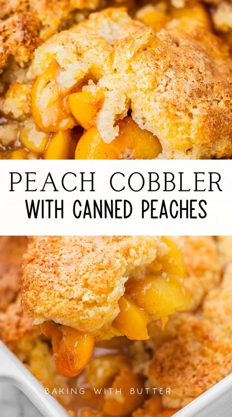 Satisfy your sweet tooth with this quick and easy peach cobbler using canned peaches. Ready in no time! #peachbaking #peaches #peachrecipe Using Canned Peaches, Cobbler With Canned Peaches, Peach Cobbler With Canned Peaches, Can Peach Cobbler, Best Peach Cobbler, Easy Peach Cobbler, Easy Peach Cobbler Recipe, Cobbler Topping, Baked Peach