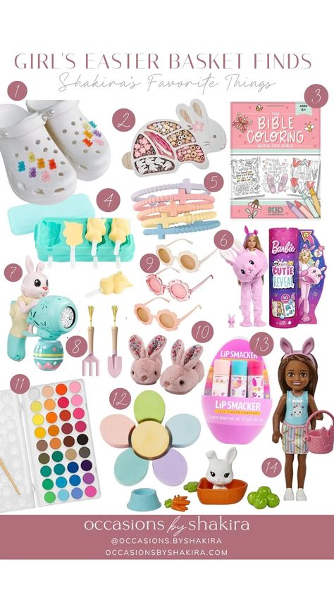 On the blog you'll find girls' easter basket gift ideas Preschool Easter Basket, Easter Basket Gift Ideas, Basket Gift Ideas, Easter Kindergarten, Creative Easter Eggs, Candy Easter Basket, Girls Easter Basket, Preschool Girl, Bunny Plates