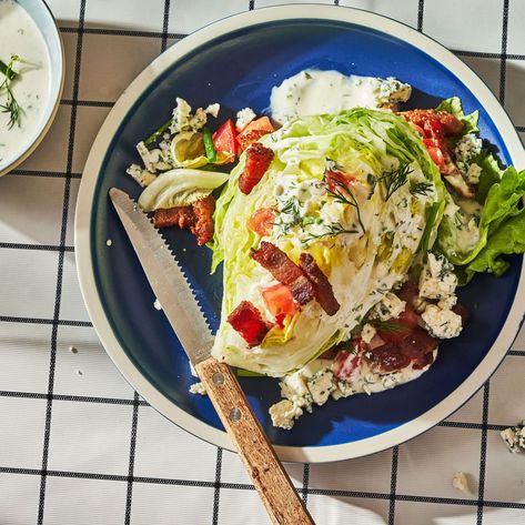 This is a real fork-and-knife salad. Maple Bacon Cinnamon Rolls, Wedge Salad Recipes, Wedge Salad, Avocado Fries, Bacon Avocado, Garlic Herb, Bacon Recipes, Perfect Breakfast, Green Salad