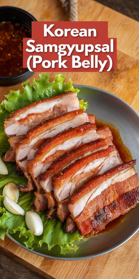 Savor the smoky, savory taste of Korean Samgyupsal! Perfectly grilled pork belly paired with fresh lettuce wraps, garlic, and ssamjang for an authentic Korean BBQ experience. Salted Pork Belly Recipes, Bossam Korean Pork Belly, Korean Samgyupsal, Korean Pork Belly Recipes, Asian Pork Belly Recipes, Korean Kimbap, Asian Pork Belly, Korean Pork Belly, Grilled Pork Belly