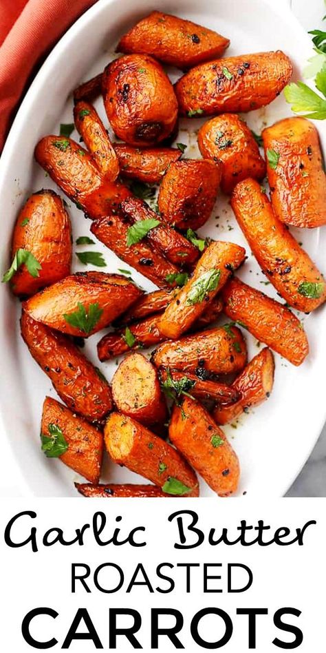 Garlic Butter Carrots, Crockpot Carrots, Butter Roasted Carrots, Carrot Recipes Side Dishes, Carrot Dishes, Oven Roasted Carrots, Roasted Baby Carrots, Baby Carrot Recipes, Carrots Easter