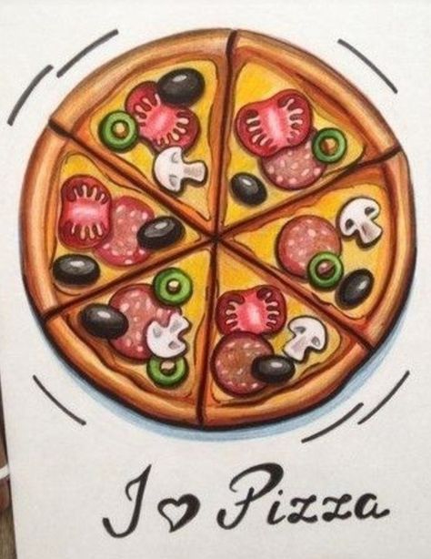 Pizza Drawing, Markers Drawing Ideas, Food Art Painting, Desain Buklet, Food Illustration Art, Soyut Sanat Tabloları, Drawing Drawing, Easy Drawings Sketches, Cute Doodles Drawings