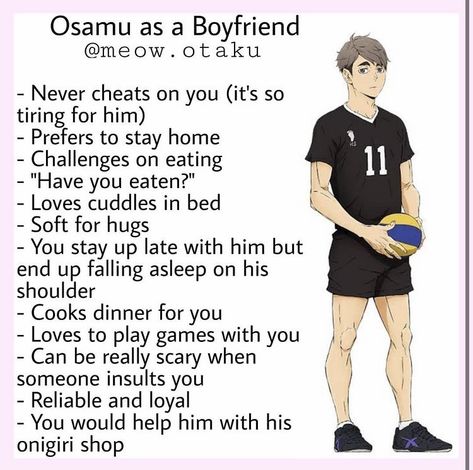 Osamu Miya Headcanon, Bf Scenarios, Haikyuu Headcanons, Miya Osamu, Anime Chart, Osamu Miya, Watch Haikyuu, Haikyuu Boys, Female Oc