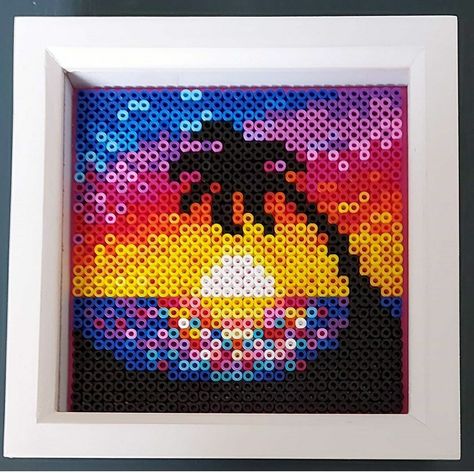 Sunset Perler Bead Pattern, Sunset Perler Beads, Perler Bead Canvas Art, Perler Bead Landscape, Ocean Perler Bead Patterns, Ocean Perler Beads, Peeler Bead Ideas Aesthetic, Hama Art, Hamma Beads Ideas