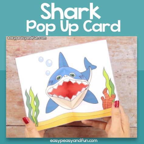 Shark Pop Up Card - Easy Peasy and Fun Shark Pop Up Card, Shark Week Crafts, Diy Pop Up Cards, Pop Up Card Templates, Easter Printables Free, Valentines Printables Free, Card Templates Free, Birthday Card Template, Templates Printable Free