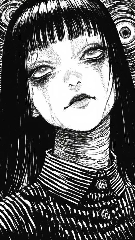 Black And White Girl, Japanese Horror, Junji Ito, Cover Art Design, Dark Art Drawings, Dark Art Illustrations, Scary Art, Creepy Art, Character Sketch