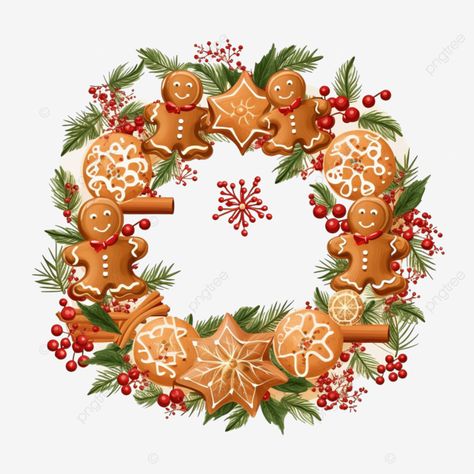 merry christmas gingerbread cookie wreath flowers holly berry card for greeting vector illustratio Cookie Wreath, Merry Christmas Gingerbread, Wreath Cookies, Christmas Gingerbread Cookies, Illustration Christmas, Gingerbread Cookie, Holly Berry, Christmas Characters, Wreath Christmas