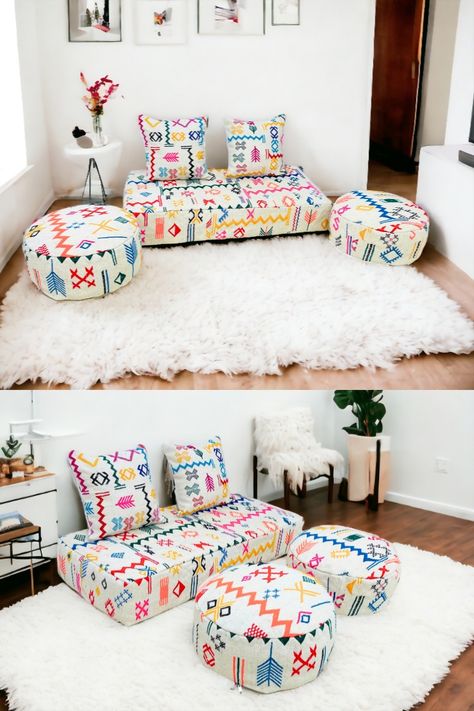 Floor Couch, Moroccan Floor, Floor Seating, Ottoman Set, Vintage Sofa, Vintage Moroccan, Ottoman, Couch, Sofa