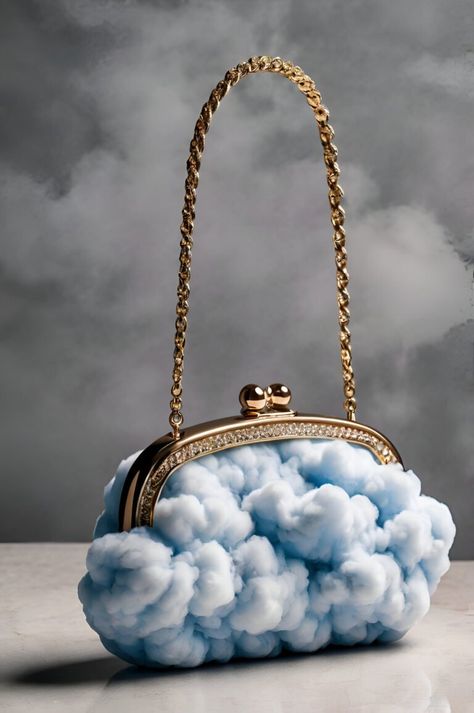 Cloud Nine Couture: Whimsical Handbag Defies Gravity Textured Gown, Feather Crown, Whimsical Accessories, Floral Heels, Boho Glam, Embellished Gown, Cloud Nine, Minimalist Chic, Icy Blue