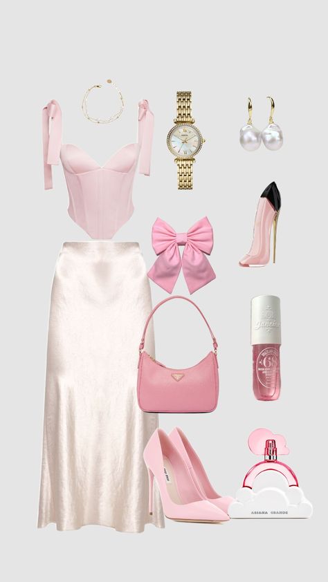 Pink aesthetic outfit #pinkoutfit #pinkaesthetic #soldejaneiro #arianagrandecloud #perfume #ootd #trendy #oldmoney #quirky #corset Old Money Aesthetic Pink Outfit, Ariana Grande Outfits Aesthetic, Pink Old Money Outfit, Old Money Pink Outfit, Pink Classy Outfits, Pink Corset Outfit, Women's Spring Outfits, Pink Girly Outfits, Color Combinations For Clothes