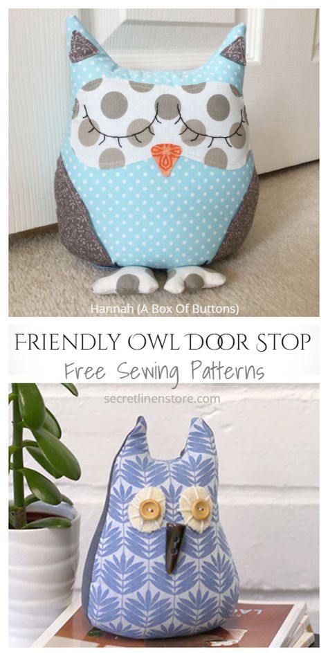 DIY Fabric Owl Door Stop Free Sewing Patterns | Fabric Art DIY Owl Toy Pattern Sewing, Fabric Door Stop Pattern, Owl Doorstop Pattern Free, Owl Cushion Pattern Free, Door Stop Sewing Pattern, Door Stops To Make Pattern Sew Free, Sew A Door Stop, Free Doorstop Sewing Patterns, Door Stops To Make Pattern Sew