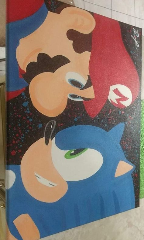 Sonic The Hedgehog Painting, Sonic Canvas Painting, Super Mario Canvas Painting, Mario Painting Ideas, Bowser Painting, Mario Painting Canvases, Mario Canvas Painting, Super Mario Painting, Video Game Painting