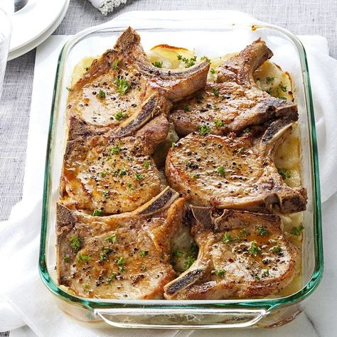 Pork Chops With Scalloped Potatoes, Au Gratin Potatoes Recipe, Gratin Potatoes Recipe, Au Gratin Potatoes, Gratin Potatoes, Pork Chops And Potatoes, Meat And Potatoes, Pork Chop Recipes Baked, Scalloped Potato Recipes