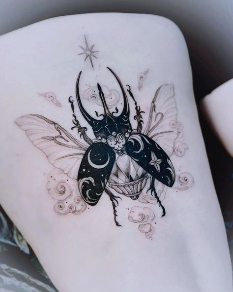 Rhino Beetle Tattoo, Beetle With Wings, Wings Tattoo Meaning, Simbols Tattoo, Scarab Tattoo, Rhino Beetle, Beetle Tattoo, Insect Tattoo, Bug Tattoo