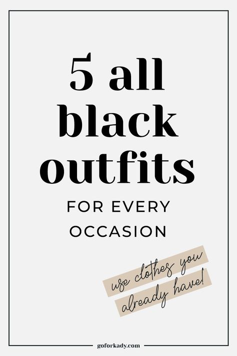 Need inspiration on how to style an all black outfit? These 5 all black outfits are perfect for every occasion, from work outfits to date night. Build these looks with clothes you already have in your closet! Wear these all black outfits in summer 2020. Fashionable Black Outfits, Dressing In Black Outfits, Black Fancy Dinner Outfit, All Black Outfit Summer Classy, I Only Wear Black, All Black Outfit Accessories, Solid Black Outfits, All Black Winter Outfit Dressy, How To Wear All Black