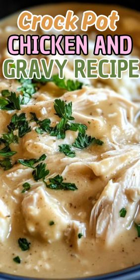 Easy Crock Pot Chicken and Gravy Chicken And Gravy Crockpot Recipes, Shredded Chicken And Gravy, Crock Pot Chicken And Gravy, Easy Crock Pot Chicken, Homemade Gravy Recipe, Creamy Crockpot Chicken, Crockpot Chicken And Gravy, Shredded Chicken Crockpot, Chicken Gravy Recipe