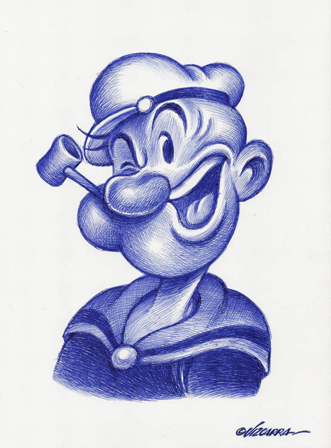 Popeye Drawing, Cartoon Rangoli, Character Tattoo Ideas, White Pen Drawing, Tiger Art Drawing, Ballpoint Drawing, Cartoons Rangoli, Disney Character Sketches, Stippling Drawing