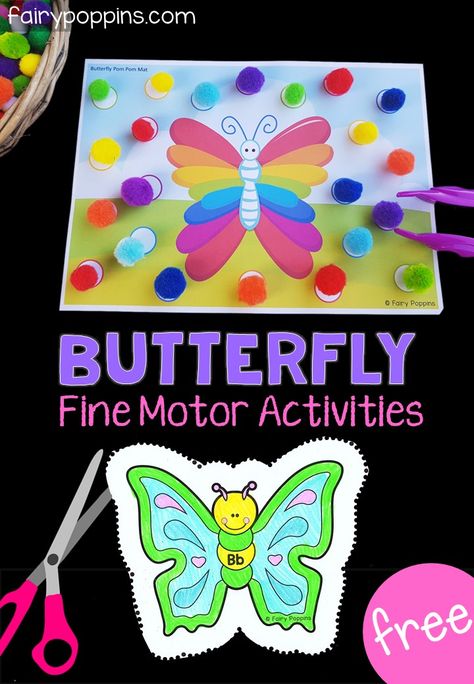 These free butterfly activities help kids develop their fine motor skills, such as pencil control and scissor skills. Great for preschool and kindergarten. Fine Motor Bug Activities, Butterfly Gross Motor Activities, Butterfly Fine Motor Activities, Butterfly Activities For Preschool, Movement Activities For Preschoolers, Butterfly Movement, Preschool Butterfly, Fairy Poppins, Butterfly Activities