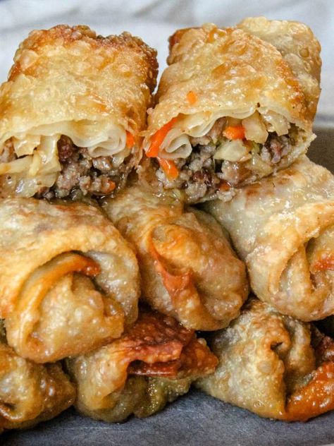 Just A Pinch Recipes Korean Egg Rolls Recipes, Fox Sisters, Chinese Egg Rolls, Potato Balls Recipe, Vegetable Egg Rolls, Homemade Egg Rolls, Brown Egg, Food Reference, Homemade Appetizer