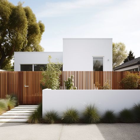 Garden Fence Ideas Bringing Privacy and Joy to Outdoor Space Horizontal Slatted Fence, Bali Fence Design, Front Patio Fence Ideas, Minimalist Fence Design Modern Houses, Outdoor Privacy Fence Ideas, Front Fence Landscaping, Cottage Garden Fence Ideas, Modern Front Yard Fence Ideas, Tall Fence Ideas