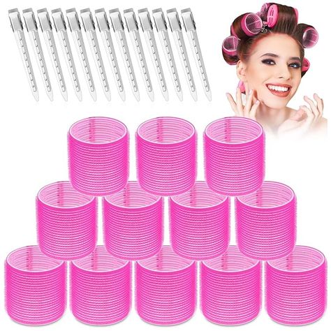 Amazon.com : Jumbo Rollers Hair Curlers 24 Pcs Set with 12Pcs Jumbo Large Hair Rollers and 12 Pcs Hair Clips for Long Medium Hair Volume (Hot Pink) : Beauty & Personal Care Medium Hair Volume, Large Hair Rollers, Jumbo Rollers, Rollers Hair, Hair Volume, Hair Rollers, Hair Curlers, Medium Hair, Hair Clips