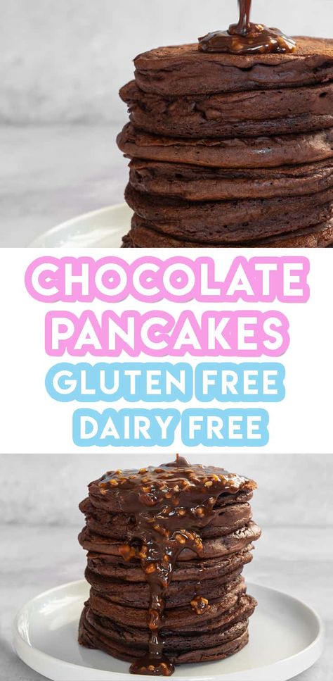 Gluten Free Chocolate Pancakes Recipe with Ferrero Rocher-style Sauce (dairy free) Gluten Free Chocolate Pancakes, Fodmap Baking, Desserts Easy Quick, Blueberry Pancakes Recipe, Gf Breakfast, Gluten Free Chocolate Chip Cookies, Cake Mixes, Chocolate Pancakes, Gluten Free Chocolate Chip