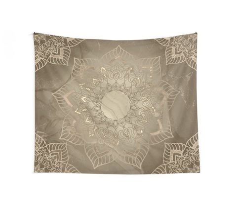 "Subtle gold tone mandala" Wall Tapestries by Quaintrelle | Redbubble Mandela Tapestry, Lotus Flower Mandala, Mandala Boho, Gold Mandala, Dorm Ideas, Bohemian Pattern, Mandala Wall, Mandala Tapestry, Dusty Purple