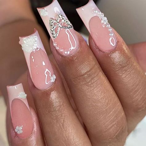 Introducing these YOSOMK Short Pink French Tip Nails! 🌸🦋 They feature the perfect pink french tips, silver butterfly gems, and delicate pearl nail design. As an affiliate I am so happy to share my affiliate link with you. Find more details here - Visit Now! 💅 #FrenchTips #PinkFrenchTips #PinkNails #NudeNails #SilverNails #SilverButterflyGems #ButterflyCharms #ButterflyNails #PearlNails #PinkPearlNails #PearlGems #PearlNailGems #NailGems #PinkNailTrends #CurrentNailTrends2023 #BaddieNailTrends Pink And White Nails Butterfly, Prom Nails With Butterflies, Light Pink Nails With Gems, French Tip Acrylic Nails With Gems, Butterfly Gem Nails, Short Pink French Tip Nails, Silver And Pink Nails, Semi Ideas, Sliver Nails