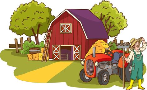 Farmhouse Clipart, Tractor Drawing, House Cartoon, House Clipart, Illustration Cute, House Drawing, Western Movies, Dream House Plans, Vector Photo