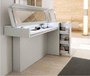 dressing table that you just fold over to hide all Corner Dressing Table, Modern Dressing Table Designs, White Dressing Tables, Dressing Table Design, Small Bedroom Designs, Bedroom Vanity, غرفة ملابس, Modern Vanity, Vanity Table