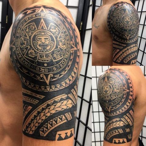 160 Aztec Tattoo Ideas for Men and Women - The Body is a Canvas #aztectattoos #tattooideas Stammestattoo Designs, Aztec Warrior Tattoo, Aztec Tattoos Sleeve, Tattoo Son, Mayan Tattoos, Aztec Tattoos, Aztec Tattoo Designs, Polynesian Tattoo Designs, Tattoo Inspiration Men