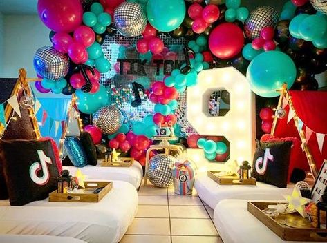 TikTok Sleepover | CatchMyParty.com Tiktok Birthday Party Ideas, Tiktok Birthday Party, Birthday Tiktok, Birthday Party Entertainment, The Ultimate Sleepover, Tiktok Party, Tiktok Birthday, 14th Birthday Party Ideas, Fun Tiktok