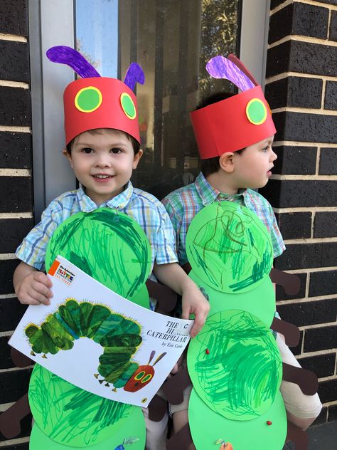 Easy Hungry Caterpillar Costume, The Very Hungry Caterpillar Diy Costume, Hungry Caterpillar Dramatic Play, Diy Hungry Caterpillar Costume, Bookweek Costumes 2023, Hungry Caterpillar Story Props, Diy Caterpillar Costume, Caterpillar Costume Diy, Diy Character Costumes