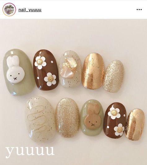 Rabbit Nail Art Design, Miffy The Bunny, Rabbit Nails, Rabbit Nail Art, 2023 Rabbit, Wave Nails, Nail Short, Bunny Nails, Asian Nails