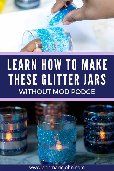 Decorating Candle Jars Diy Craft Ideas, Glitter Ideas Projects, Decorate Candle Jars, Candle Jar Decorating Ideas, Glitter Glass Jars, Votive Candle Holders Diy, Mod Podge Glass, Decorating Candle Jars, Diy Glitter Candles