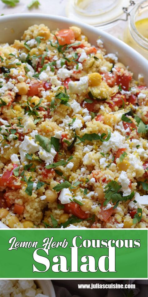 Lemon herb Couscous Salad Couscous With Roasted Vegetables, Herb Couscous, Perfect Salad, Couscous Salad, Lemon Vinaigrette, Lemon Herb, Tomato Vegetable, Food Platters, Roasted Vegetables