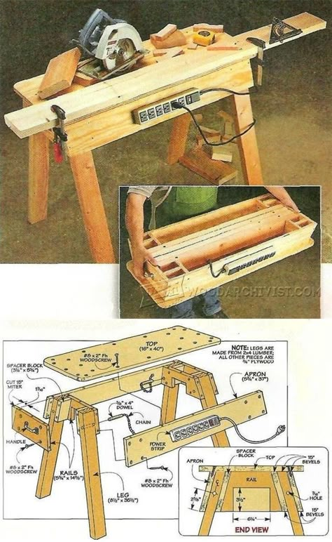 Saw Horses, Portable Workbench, Saw Horse, Woodworking Plans Beginner, Woodworking Bench Plans, Woodworking Storage, Work Benches, Woodworking Toys, Woodworking Joinery