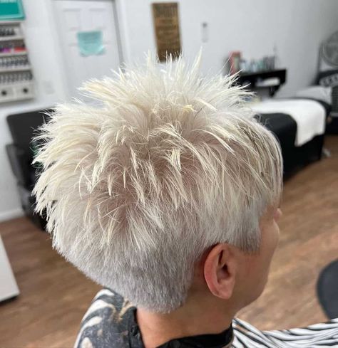 Pixie Haircut Spiked, Short Hair Styles From The Back, Spiky Pixie Haircut Spikes With Bangs, Messy Spikey Short Hair, Short Spiky Pixie Haircuts Over 50, Funky Pixie Hairstyles, Messy Short Hair Pixie, Funky Pixie Cut 2024, Short Spiky Hairstyles For Women Over 50